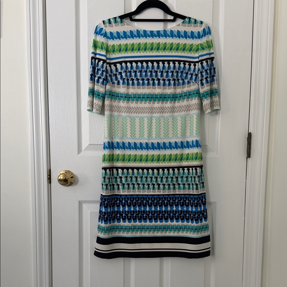 Eliza J Blue and Green Patterned Long Sleeve Dress